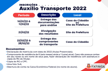 INSCRIÇÕES PARA AUXÍLIO TRANSPORTE 2022