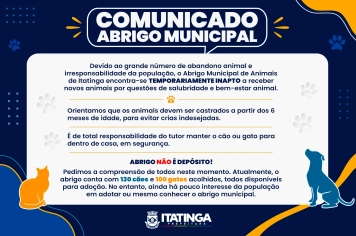 COMUNICADO IMPORTANTE – ABRIGO MUNICIPAL DE ANIMAIS