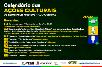 Calendário das Ações Culturais do Edital Paulo Gustavo - Audiovisual