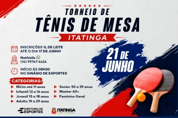   Vem aí o Torneio de Tênis de Mesa de Itatinga!