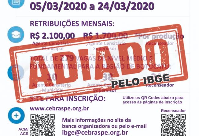 PROCESSO SELETIVO - CENSO 2020 - IBGE FOI ADIADO!