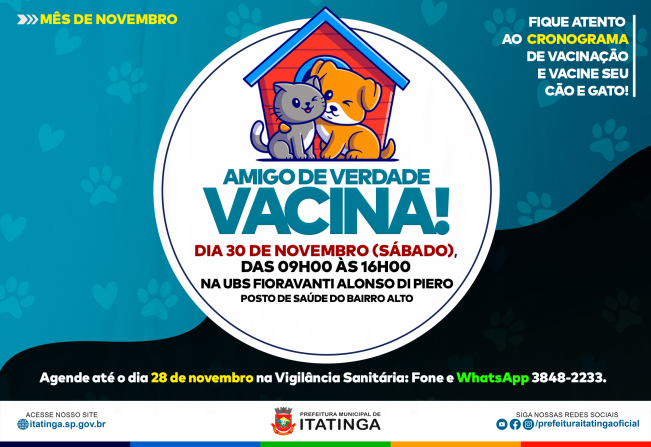 Vacinação Contra Raiva para Cães e Gatos em Itatinga!