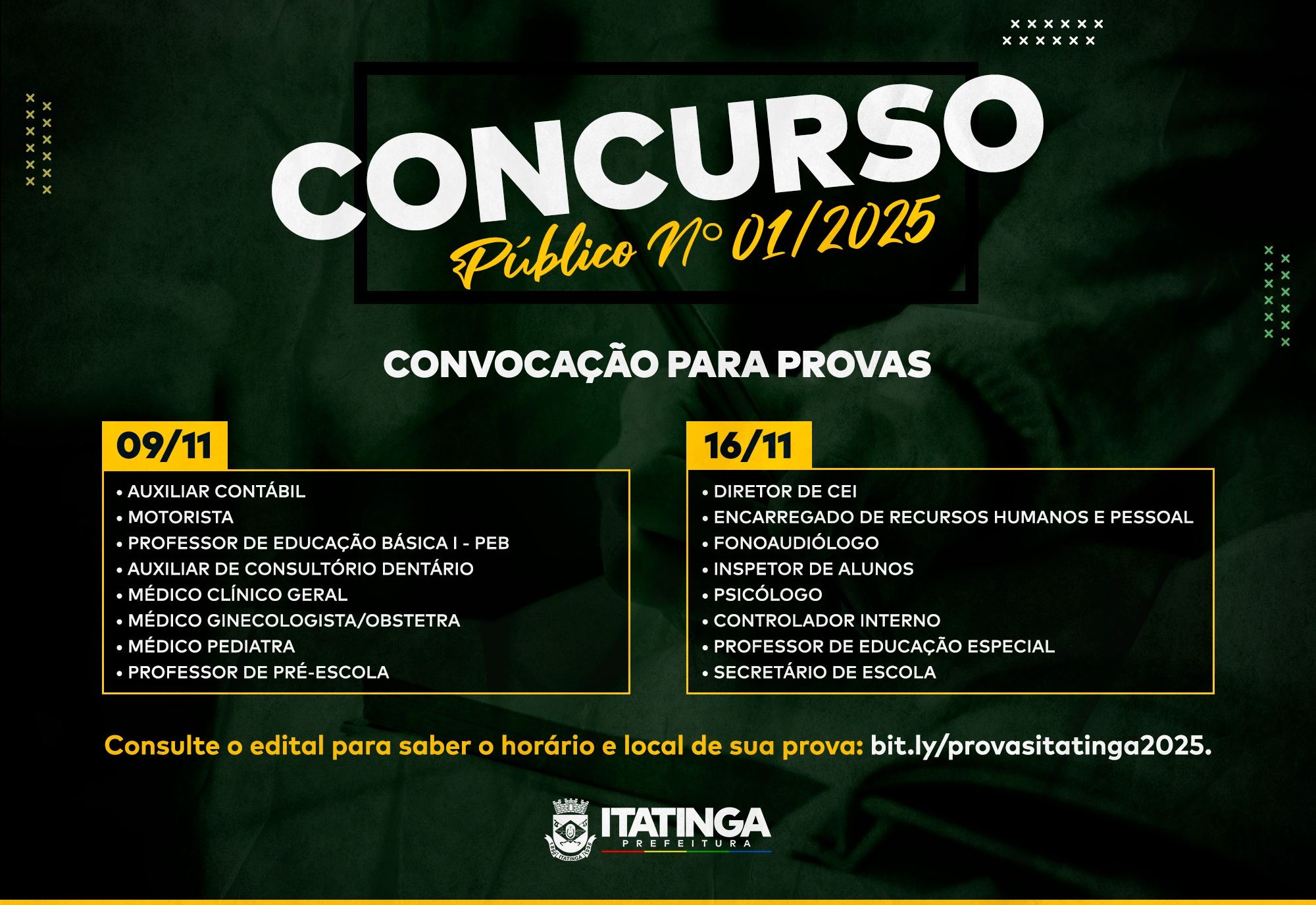 CONCURSO PÚBLICO Nº 01/2025 – CONVOCAÇÃO PARA PROVAS