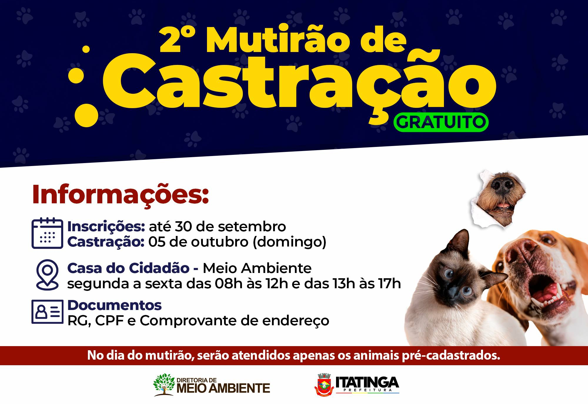 2º Mutirão de Castração de Animais – Totalmente Gratuito