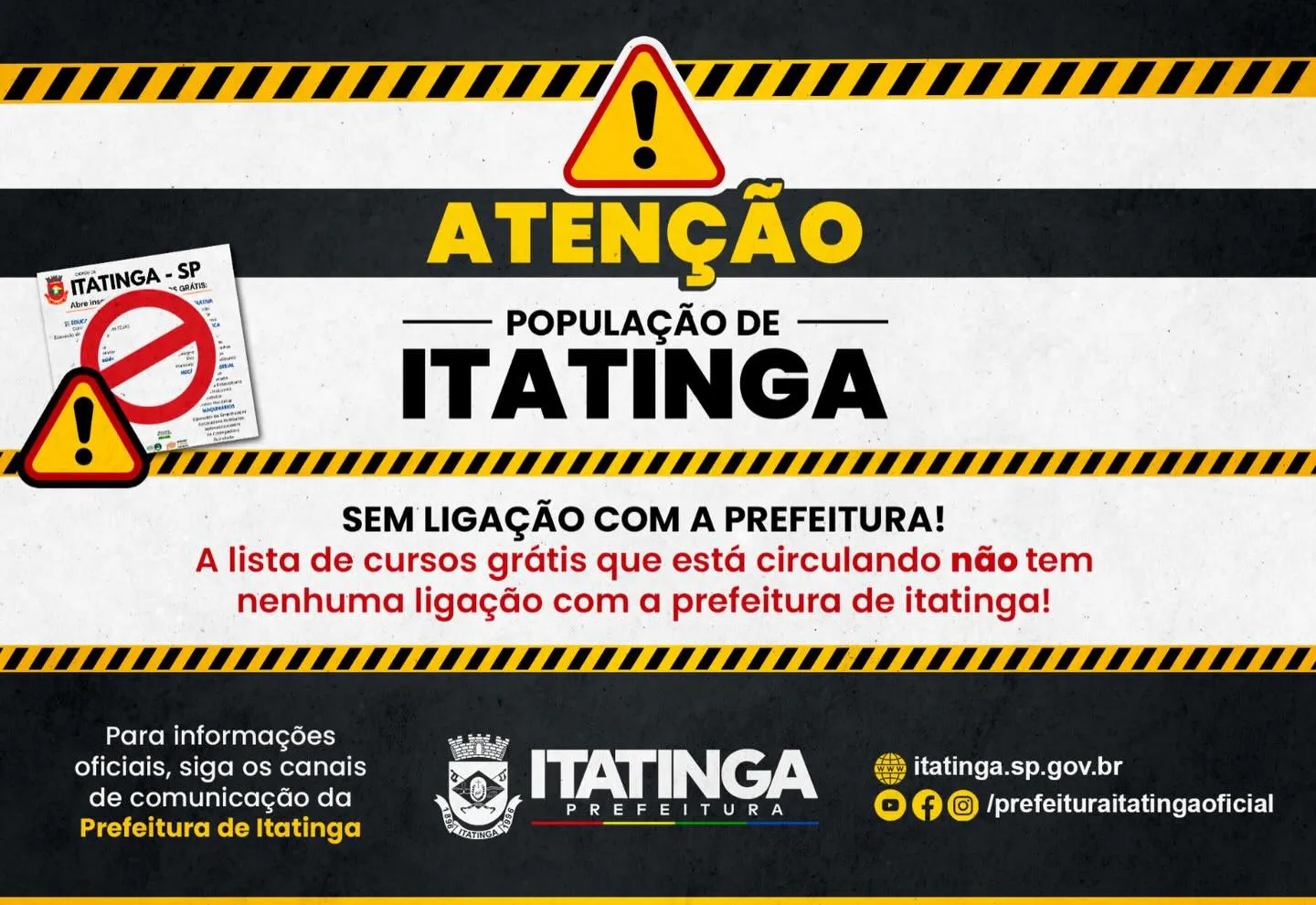 Prefeitura de Itatinga esclarece que não possui vínculo com empresa que divulga cursos na internet